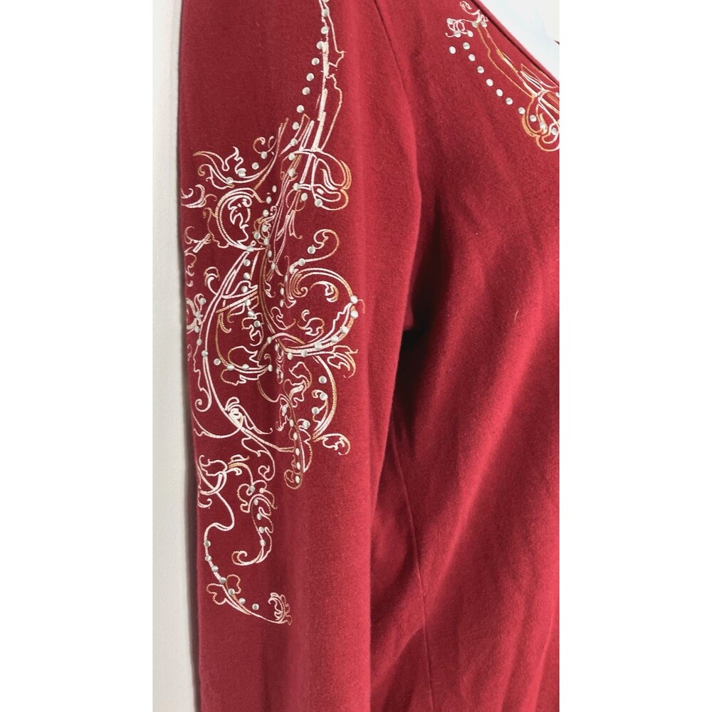 Harley Davidson Red & Gold Long Sleeve Silver Studs Embellishment Top Small - Picture 3 of 6